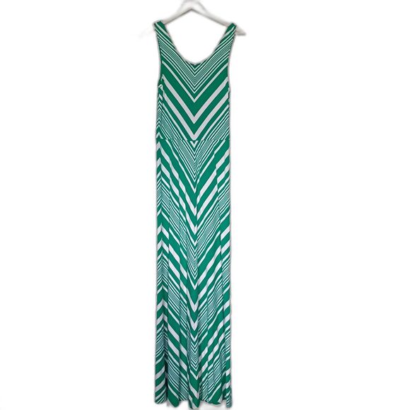 Market Spruce Green and White Striped Chevron Print Maxi Dress Tank Dress M - Picture 3 of 7